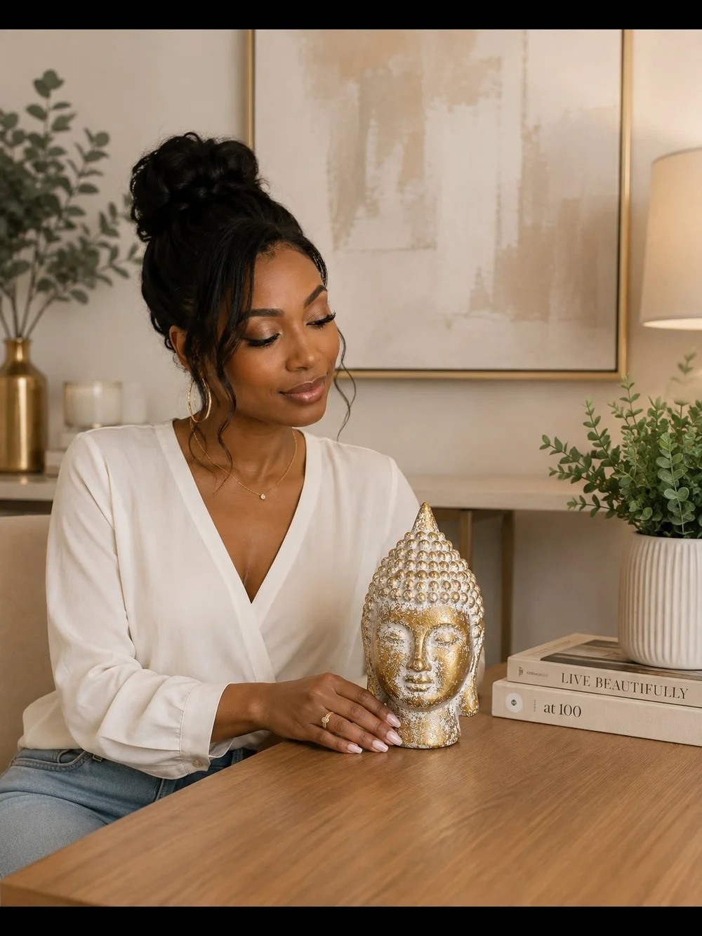 Gold & White Buddha Head Decorative Accent - Home Accents